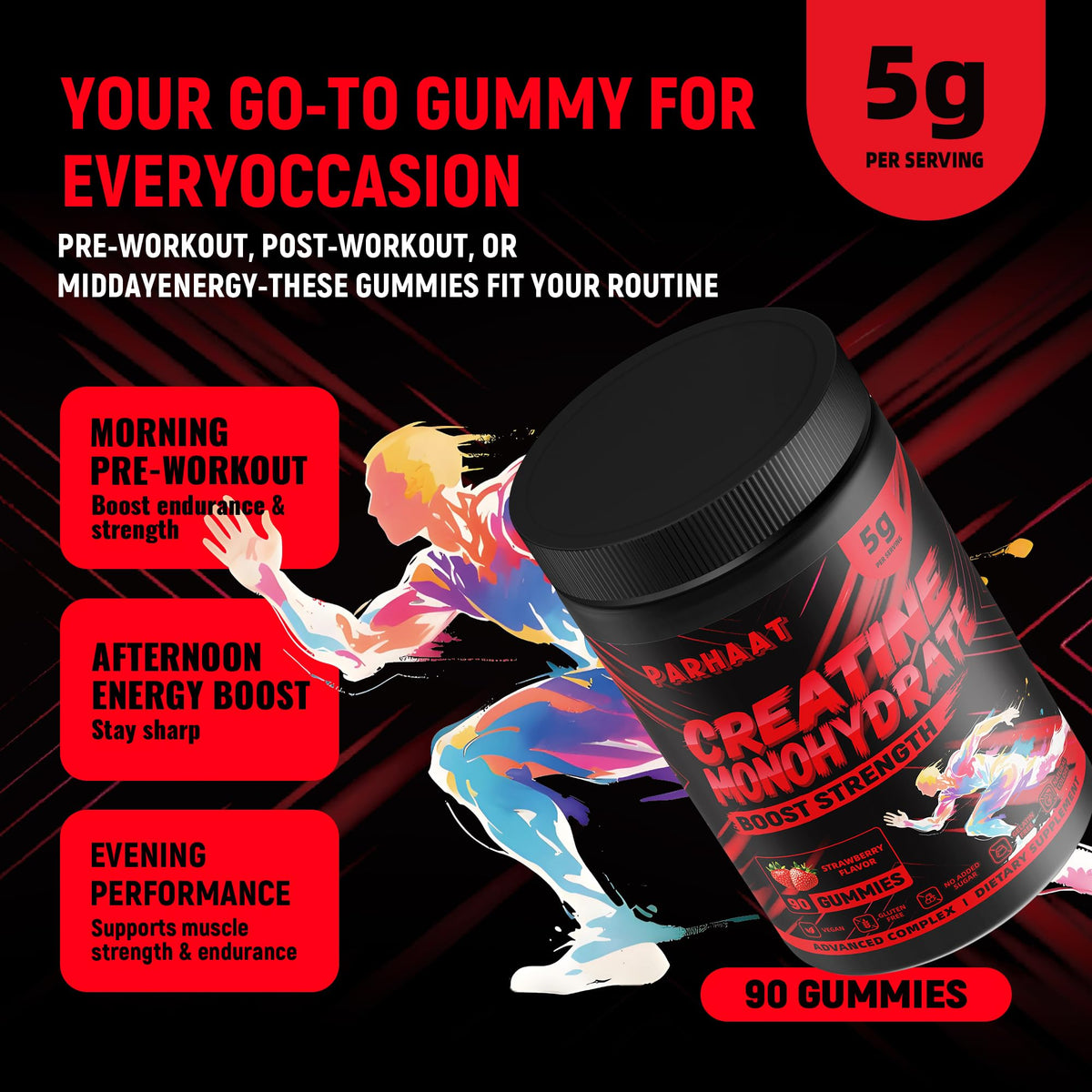 NSF Certified Creatine Gummy - Creatine Monohydrate Gummies 5g for Men & Women - Boost Focus,Strength, and Endurance, Vegan, Gluten-Free, Non-GMO, 2.5 Gram Creatine - Maple Wellness Supplements