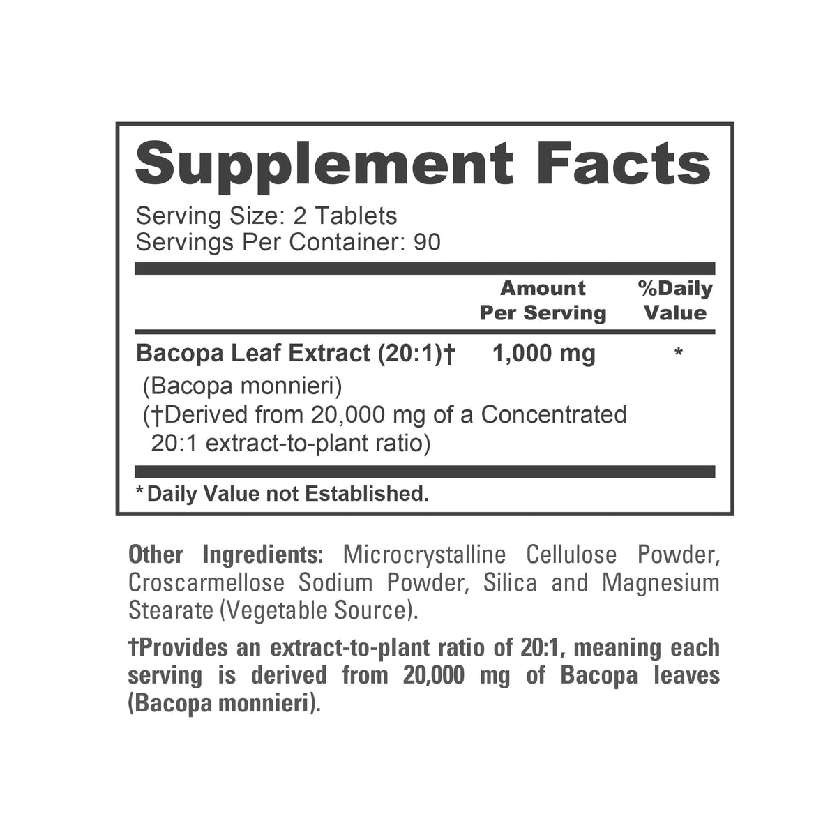 NusaPure Bacopa Leaf Monnieri Extract 20,000 mg 180 Tablets (Extract 20:1, Non-GMO, Gluten Free & Vegan) - Maple Wellness Supplements