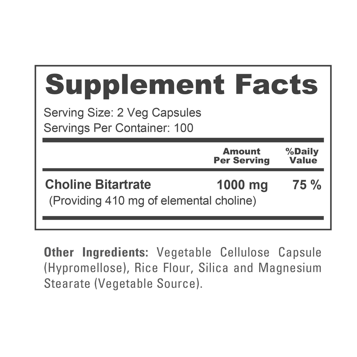 NusaPure Choline Bitartrate - Suitable for Vegetarian/Vegan, Non - GMO - 1000 mg 200 Capsules - Maple Wellness Supplements