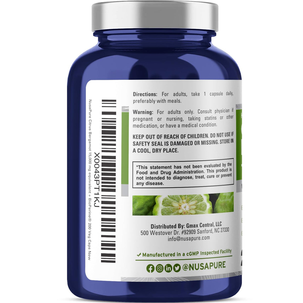 NusaPure Citrus Bergamot Capsules 15,000mg, 200 Capsules - 25:1 Bergamot Extract - 200 Servings, Bioperine, Vegan, Non-GMO - Maple Wellness Supplements