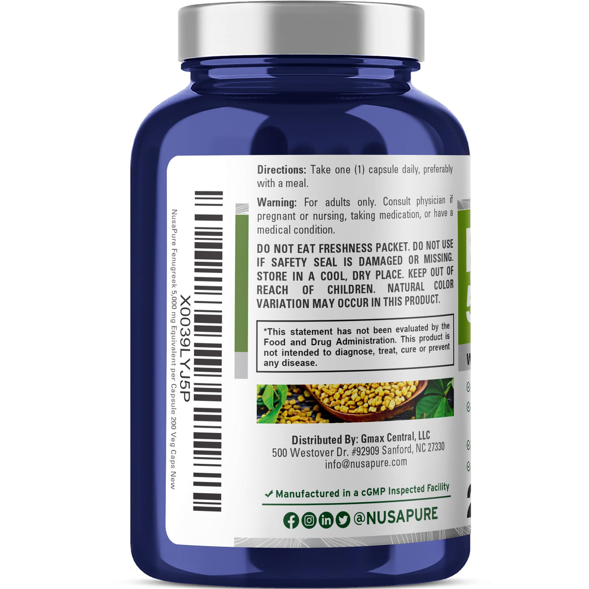 NusaPure Fenugreek Capsules, 50:1 Extract, 100 mg Equivalent to 5,000mg, 200 Veggie Caps, Non-GMO, Vegan - Maple Wellness Supplements