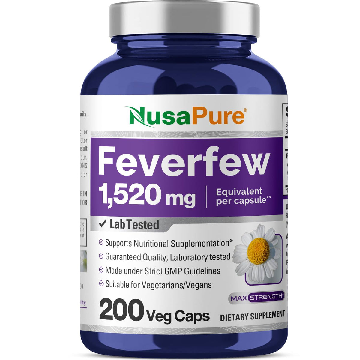 NusaPure Feverfew Extract 4:1 - Suitable for Vegetarian/Vegan, Non - GMO - 1520mg 200 Capsules - Maple Wellness Supplements