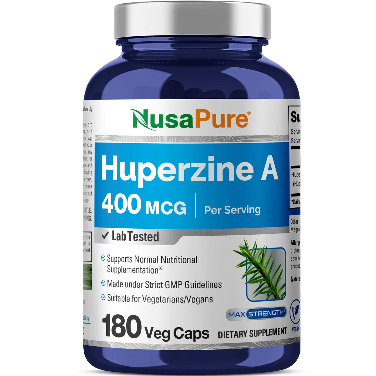 NusaPure Huperzine A 400mcg 180 Veggie Capsules (Vegetarian, Non-GMO, Vegan) - Maple Wellness Supplements