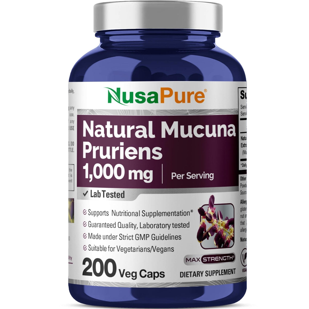 NusaPure Mucuna Pruriens 1000mg 200 Veggie Caps (Non-GMO, 100% Vegetarian, Vegan) - Maple Wellness Supplements