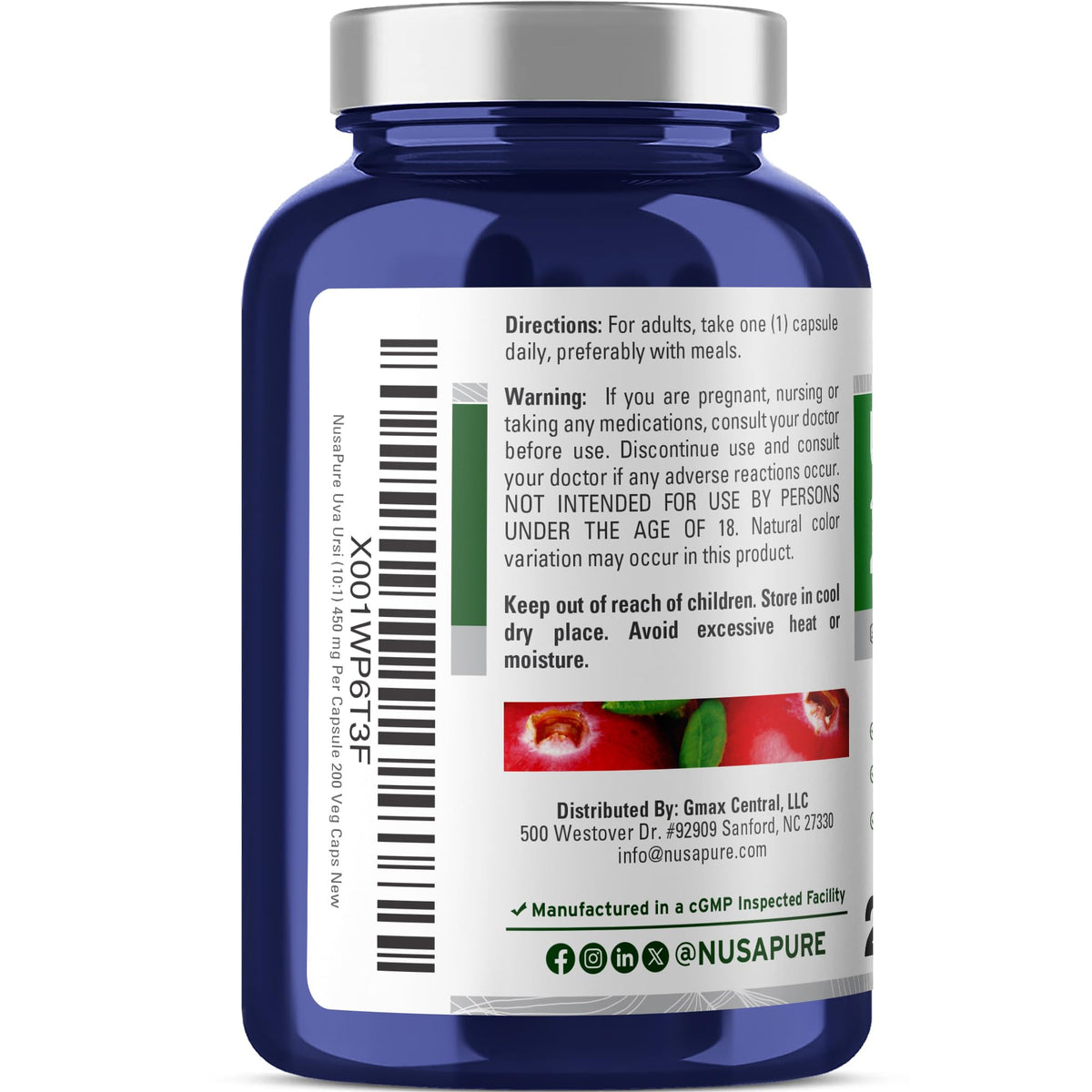 NusaPure Uva Ursi 10:1 Extract, 450 mg Equivalent to 4,500mg 200 Vegetarian caps (Non-GMO, Vegan) Bearberry - Maple Wellness Supplements
