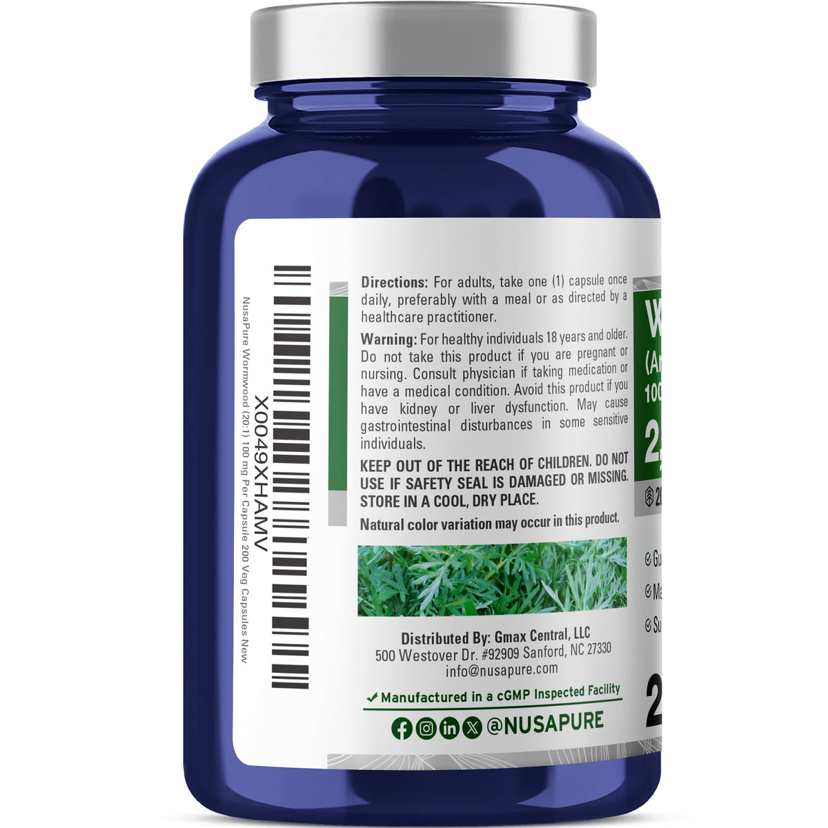 NusaPure Wormwood Capsules 2000mg | Artemisia Annua Herb | 200 Count | Non-GMO & Vegan Supplement - Maple Wellness Supplements