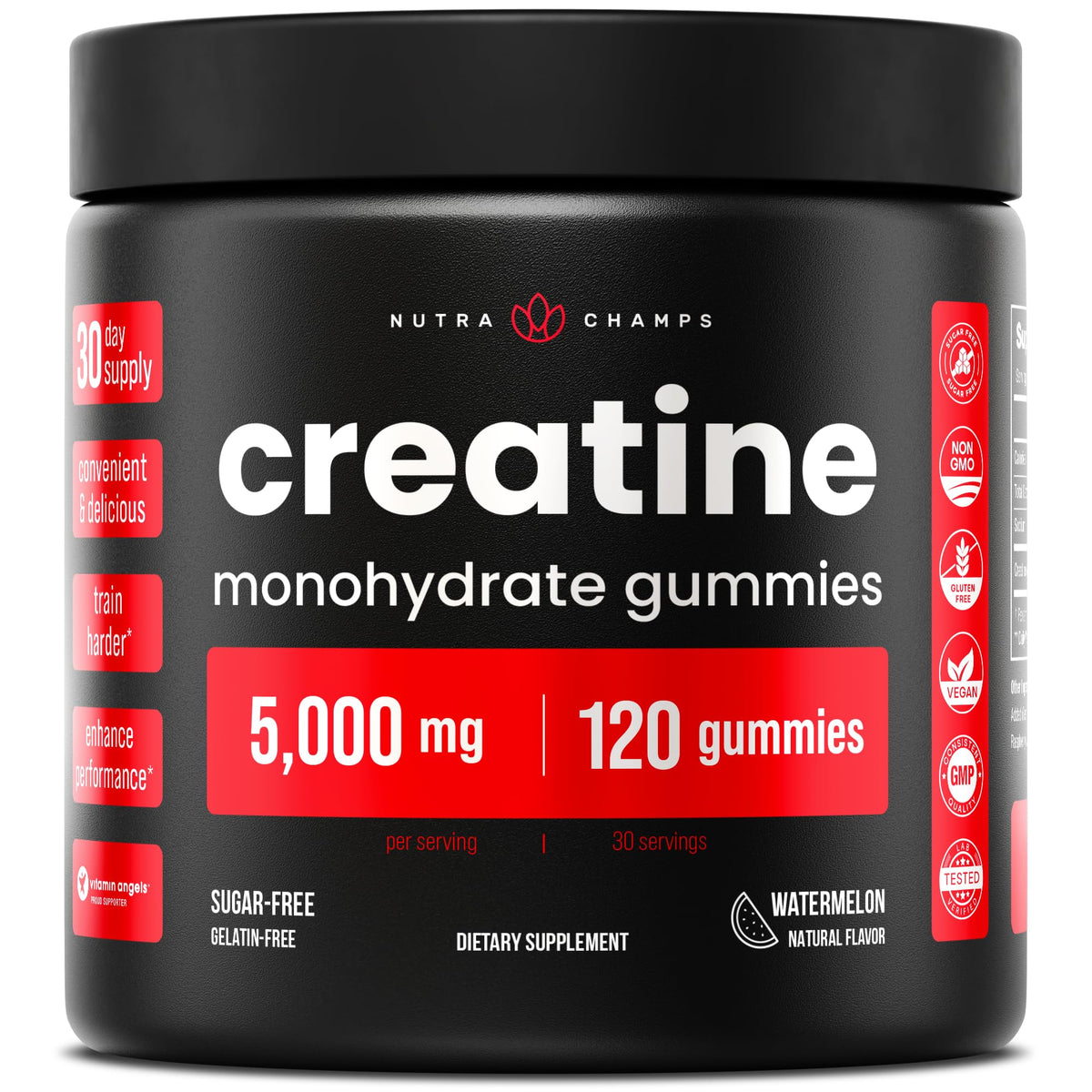 NutraChamps 120 Creatine Gummies for Men & Women - 5g Sugar Free Chewable Creatine Monohydrate Gummies - Supports Protein Synthesis, Muscle Recovery & Workout Performance - Maple Wellness Supplements