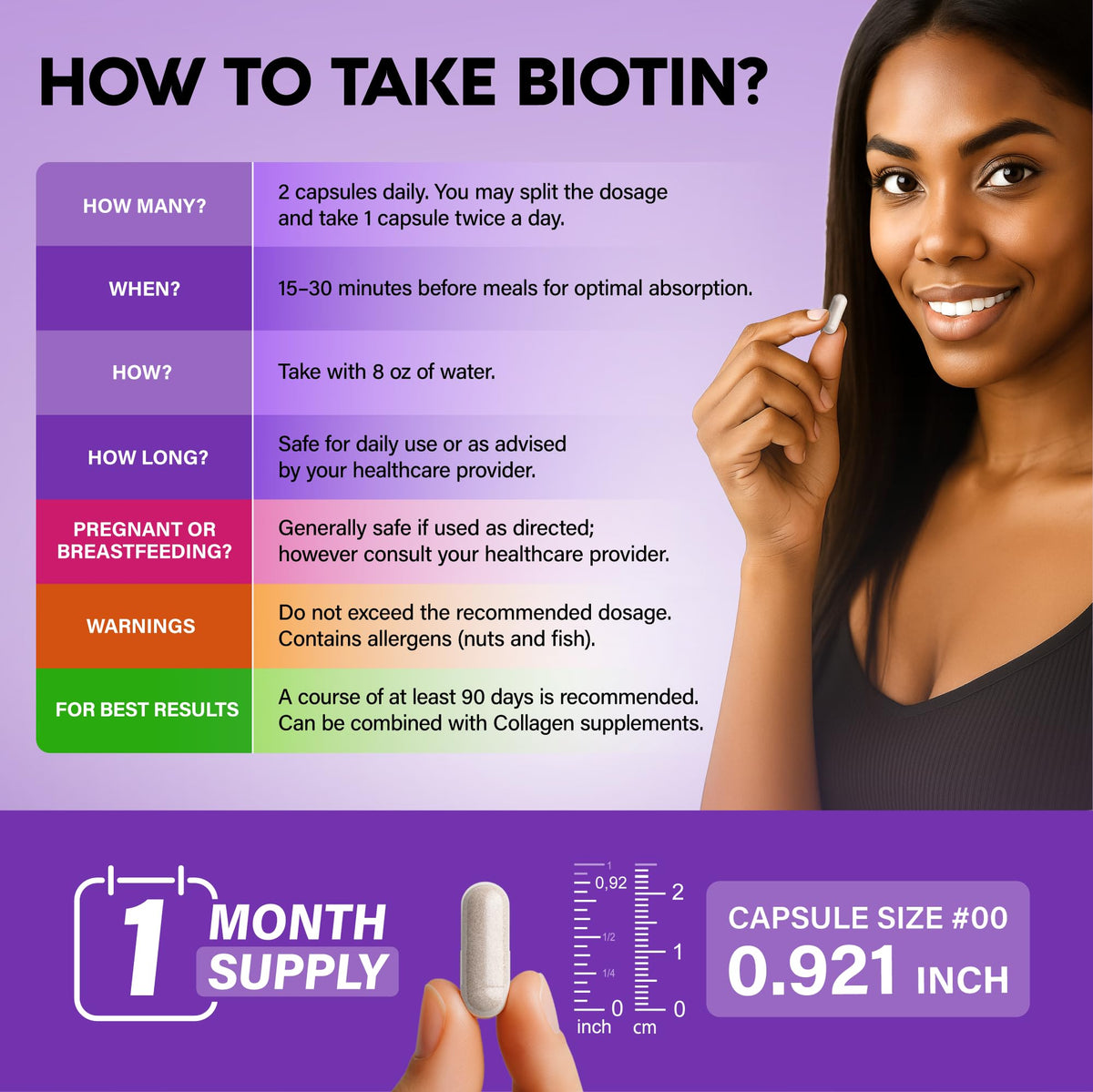 NUTRAHARMONY Biotin | Collagen | Hyaluronic Acid | Keratin - Support Normal Hair Growth Cycle - Skin & Nails - 25000mcg Vitamins B1, B2, B3, B6 & B7 - Maple Wellness Supplements
