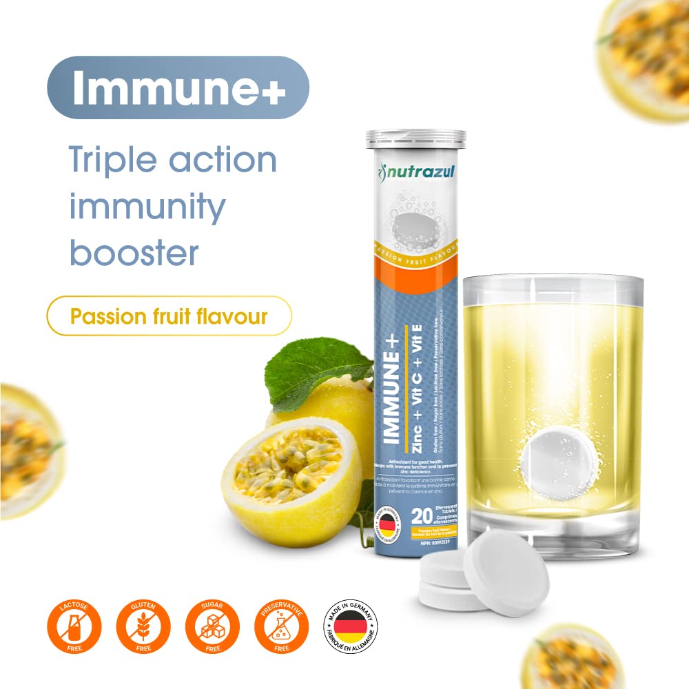 nutrazul Immune+ Effervescent Tablets, Vitamin C, Vitamin E & Zinc Supplement, Supports Overall Wellness with a VIT C, VIT E & Zinc Blend - Maple Wellness Supplements