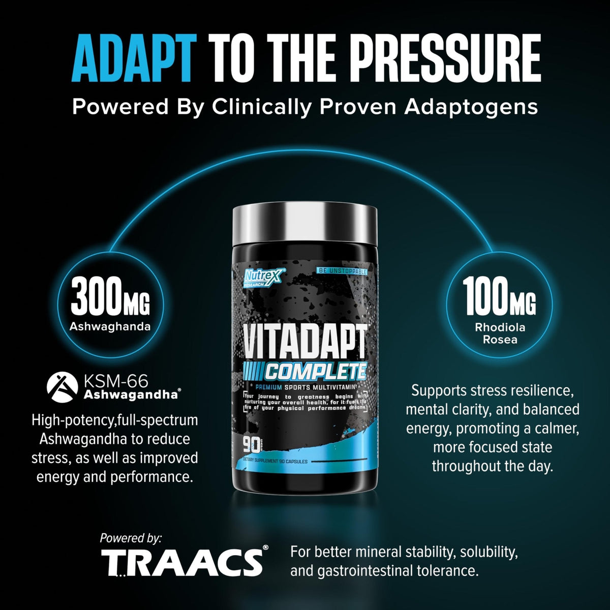 Nutrex Research Vitadapt Complete Sports Multivitamin for Men - 24 Vitamins, KSM-66 Ashwagandha and Minerals for Athletes - Mens Multivitamin (90 Capsules) - Maple Wellness Supplements