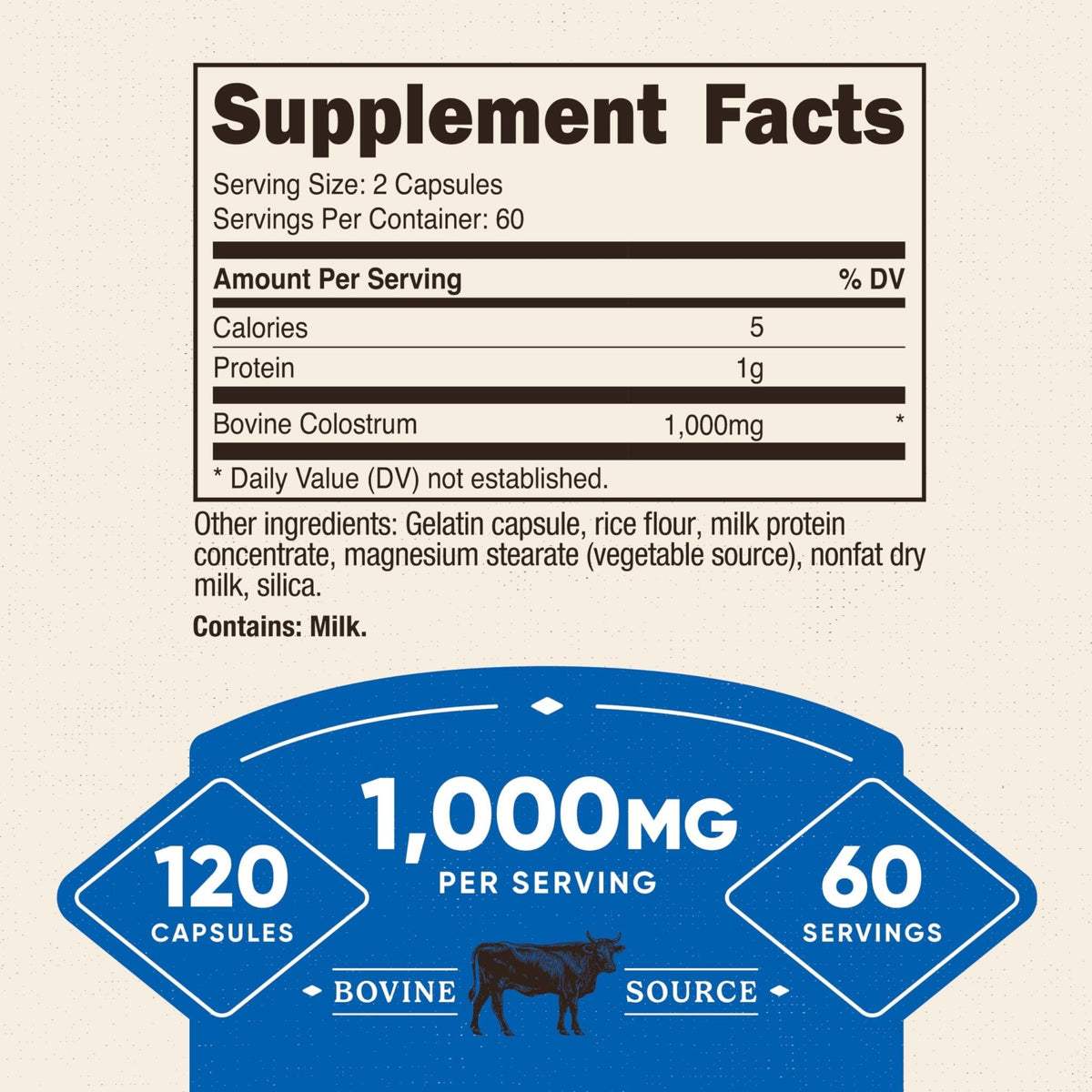 Nutricost Colostrum 1000mg, 120 Capsules - Gluten Free & GMO Free, 60 Servings - Maple Wellness Supplements