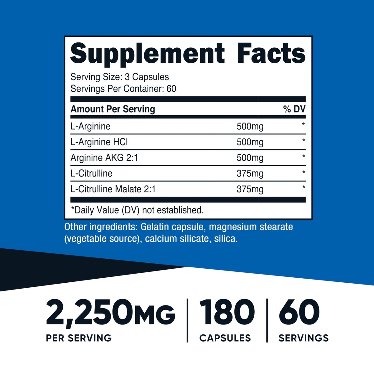 Nutricost Nitric Oxide Booster 2250mg, 180 Capsules - 750mg Per Casule, 60 Servings - Gluten Free and Non-GMO - Maple Wellness Supplements