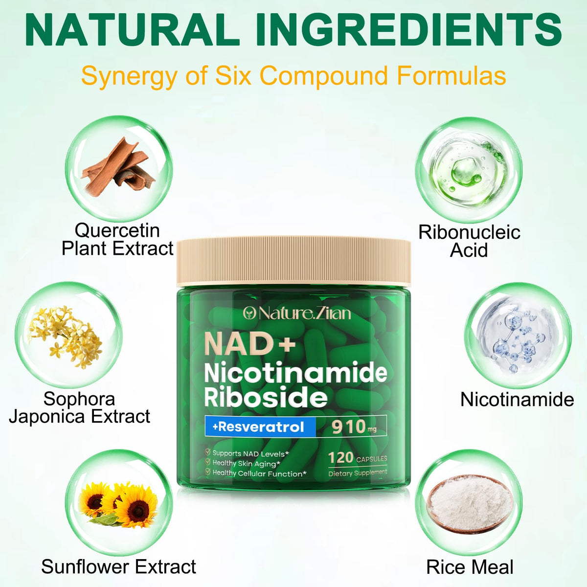 O NATURE . ZIRAN NAD Supplement - NAD+ Nicotinamide Riboside 910 Mg Supplement for Women & Men, Liposomal Nicotinamide Riboside with Resveratrol, for Focus, Boost - 120 Capsules - Maple Wellness Supplements