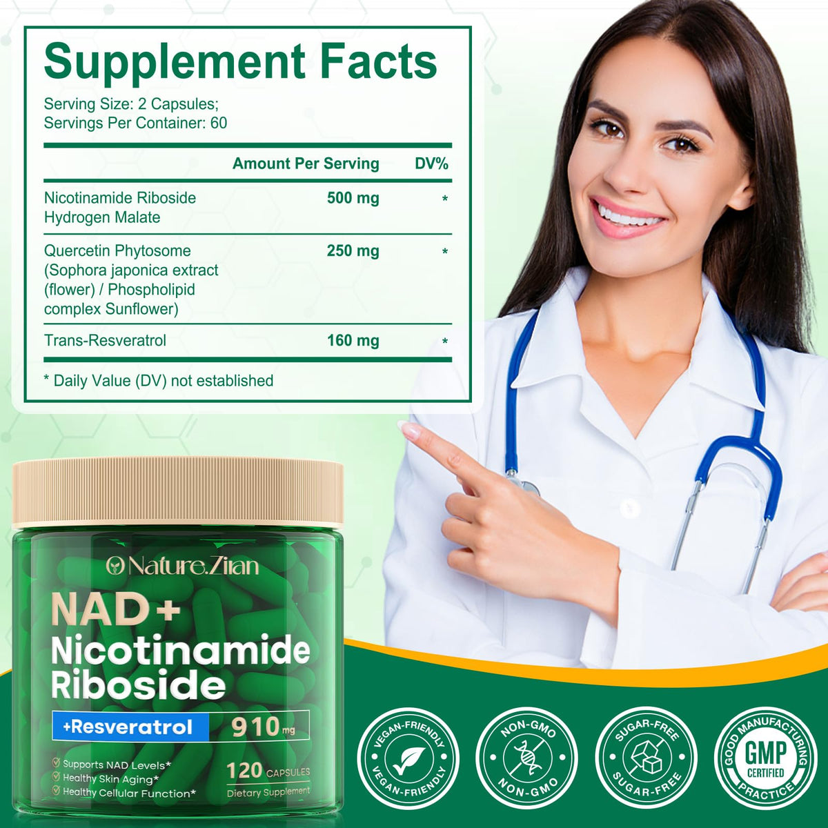 O NATURE . ZIRAN NAD Supplement - NAD+ Nicotinamide Riboside 910 Mg Supplement for Women & Men, Liposomal Nicotinamide Riboside with Resveratrol, for Focus, Boost - 120 Capsules - Maple Wellness Supplements
