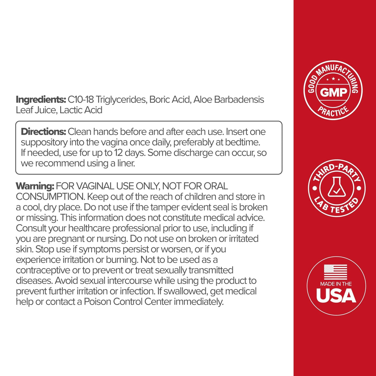 O Positiv URO Boric Acid Vaginal Suppository – with Lactic Acid, and Aloe for Fast Relief and Vaginal Odor Control – Vegan, Free from Parabens, Dyes, and Fragrances – 12 Count (Pack of 1) - Maple Wellness Supplements