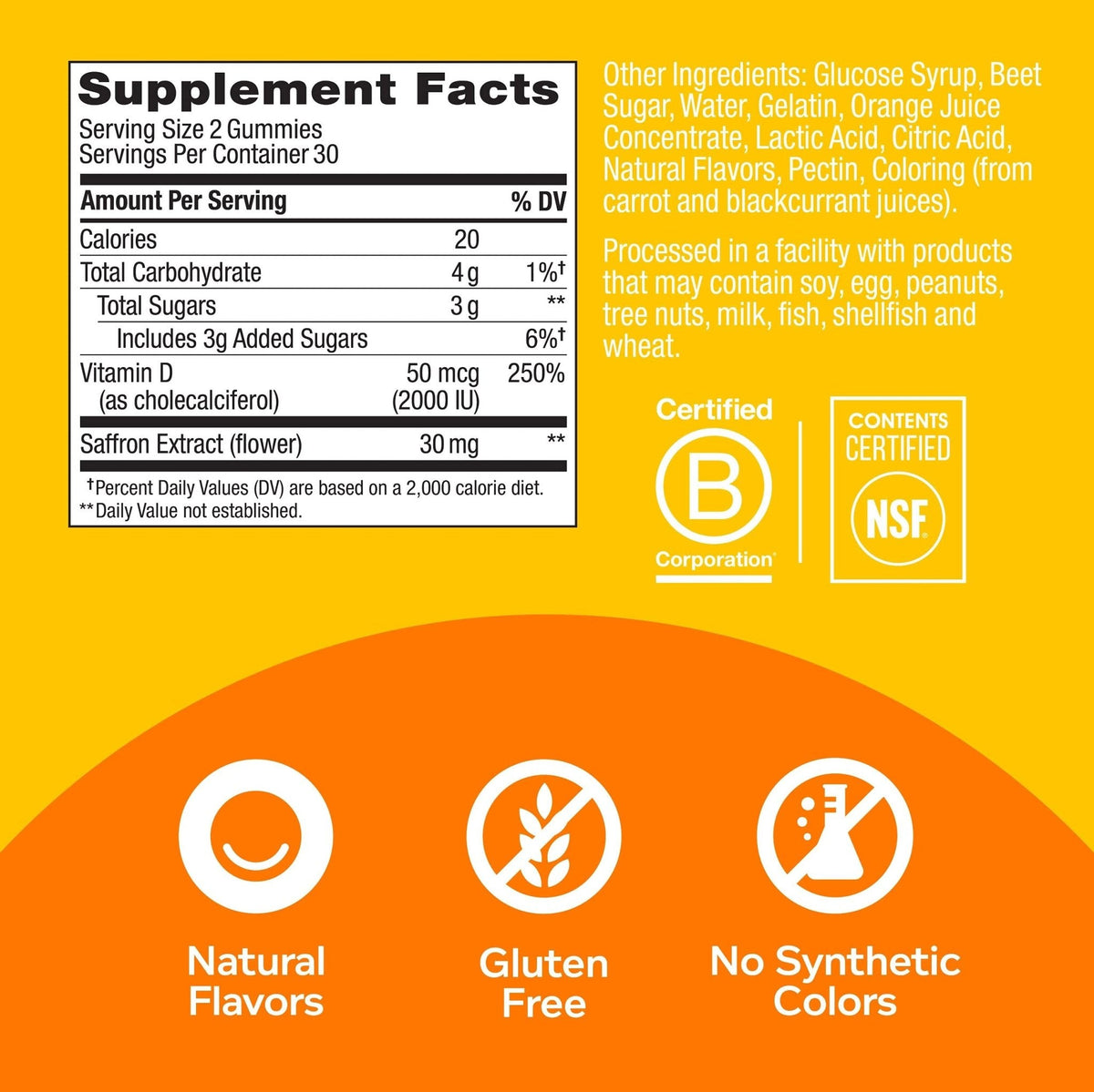 OLLY Hello Happy Gummy Worms, Mood Support Gummies For Adults,* Saffron Extract, Vitamin D, Tropical Zing Flavored, 30 Day Supply - 60 Count - Maple Wellness Supplements
