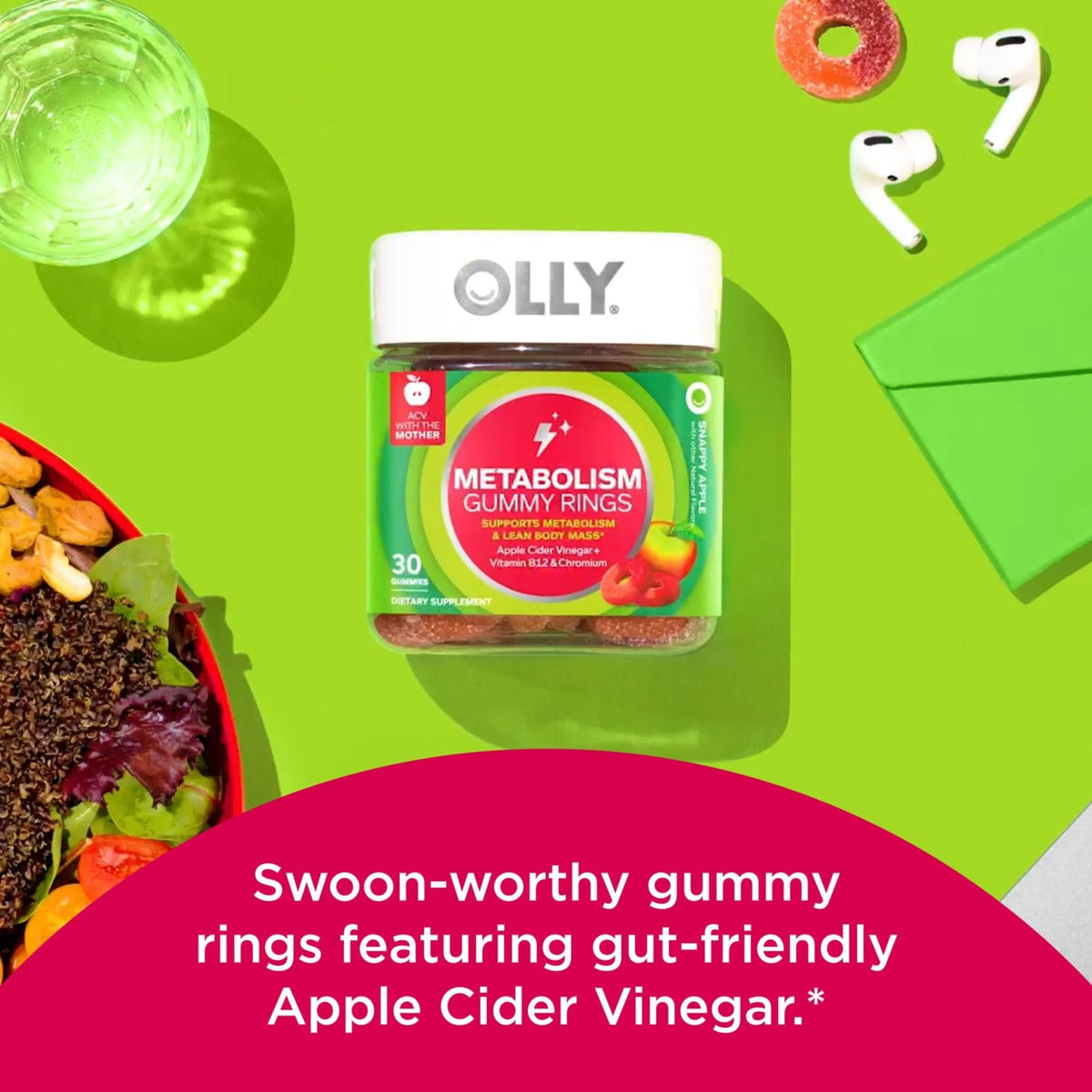 OLLY Metabolism Gummy Rings, Apple Cider Vinegar, Vitamin B12, Chromium, Energy - Maple Wellness Supplements