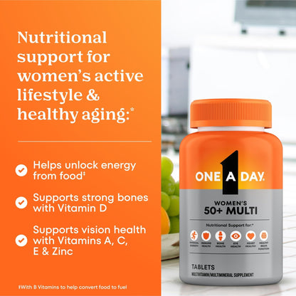 One A Day Multivitamin for Women 50 and Over Tablets, Womens Multivitamin 50 plus with Vitamins D, C, E, Zinc & Biotin, Daily Vitamins - Maple Wellness Supplements