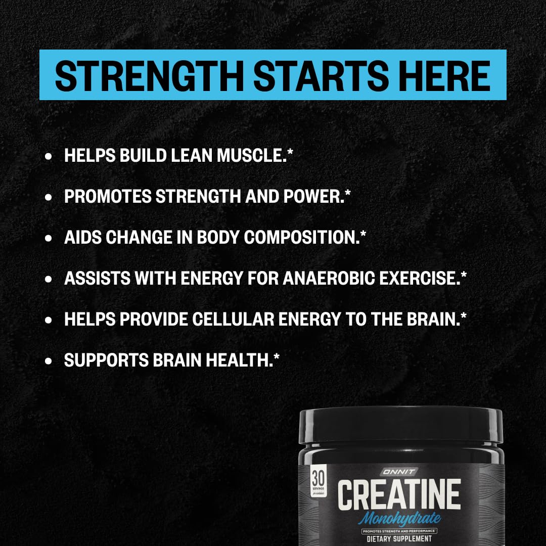 ONNIT Creatine Monohydrate Powder, IGEN™ Non-GMO Tested – 5g Premium Creatine for Muscle Strength, Power & Lean Mass, Supports Brain Health & Cellular Energy, Unflavored, 30 Servings, 5.29 oz 2-Pack - Maple Wellness Supplements