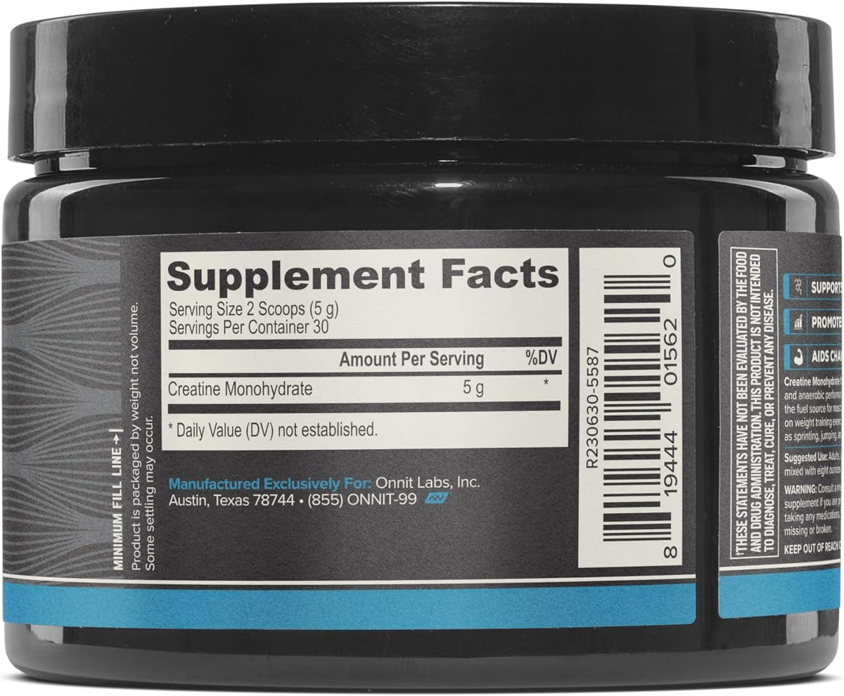 ONNIT Creatine Monohydrate Powder – IGEN™ Non-GMO Tested, 5g Premium Creatine for Muscle Strength, Power & Lean Mass, Supports Brain Health & Cellular Energy, Unflavored, 30 Servings, 5.29 oz 3-Pack - Maple Wellness Supplements