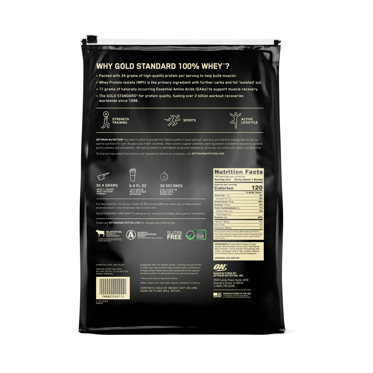 Optimum Nutrition Gold Standard 100% Whey Protein Powder, Double Rich Chocolate - Maple Wellness Supplements