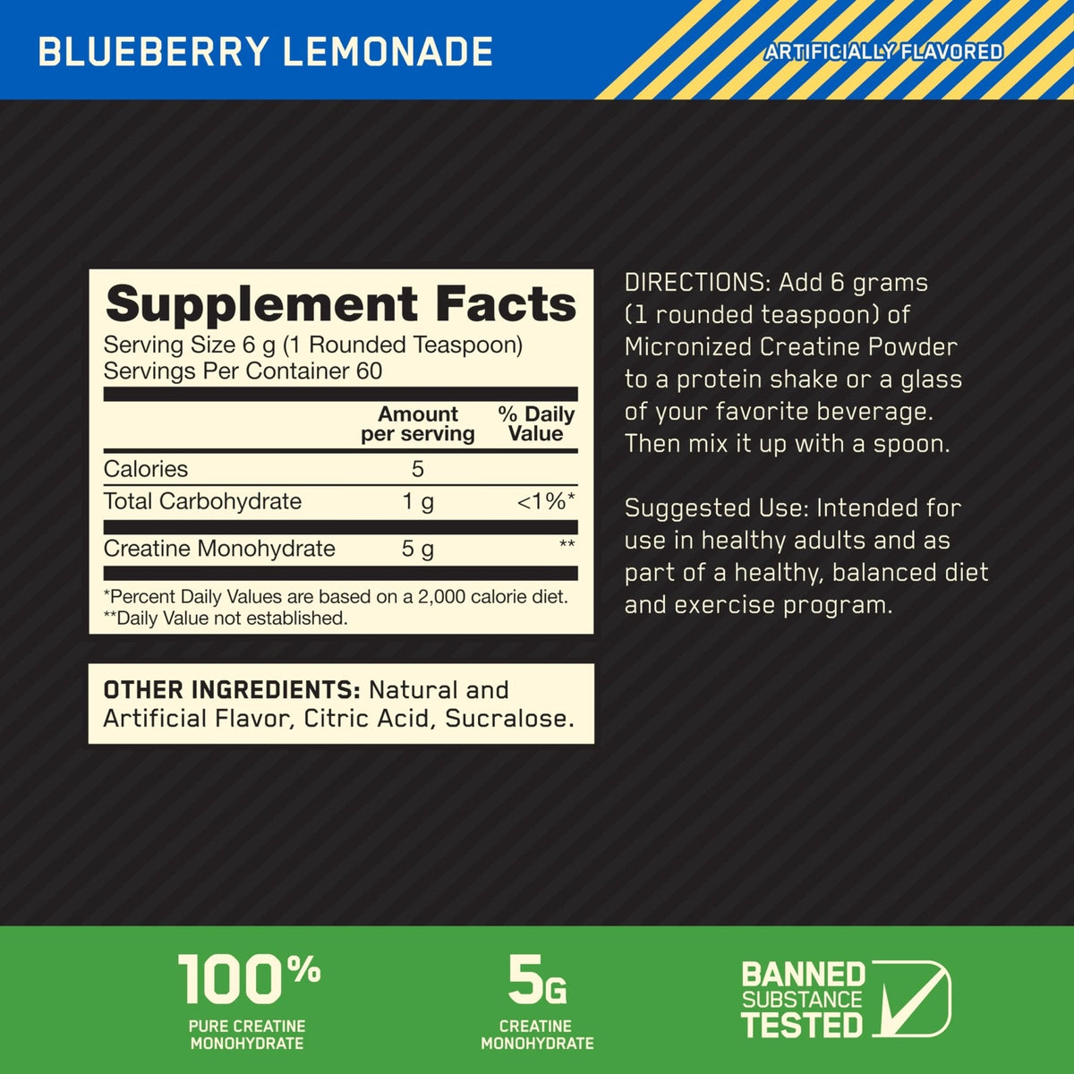 Optimum Nutrition Micronized Creatine Monohydrate Powder, Blueberry Lemonade Creatine, 60 Servings, 360 Grams (Packaging May Vary) - Maple Wellness Supplements