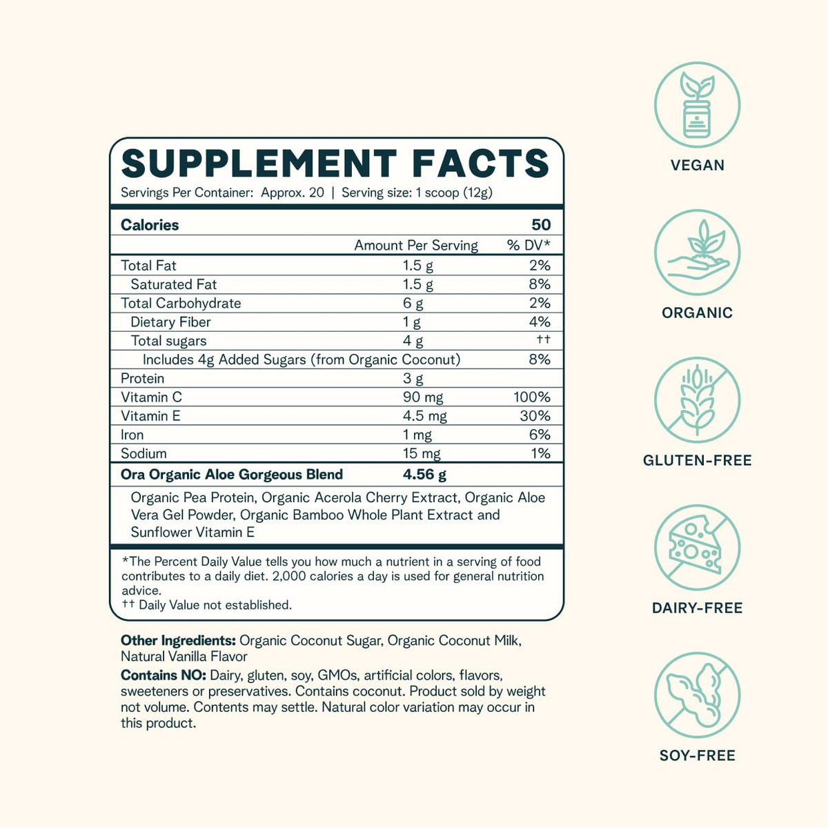 Ora Organic Vegan Collagen-Boosting Powder for Women and Men - Hair, Skin, & Nails Support - Bamboo Silica, Plant-Based Protein, Organic Vitamin C, Aloe Vera - Vanilla Flavor, 20 Servings - Maple Wellness Supplements