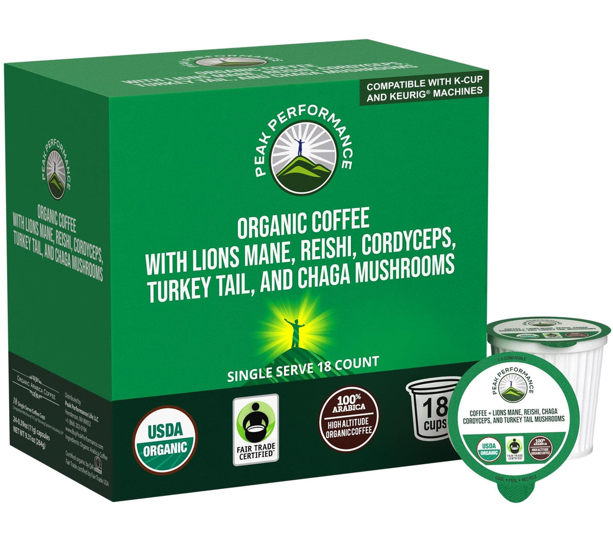 Organic Mushroom Coffee Pods with Lion's Mane, Reishi, Cordyceps, Turkey Tail, and Chaga Mushrooms. High Altitude, Low Acid, Smooth Tasting, Fair Trade, Instant Nootropic Coffee (Medium Roast Ground) - Maple Wellness Supplements