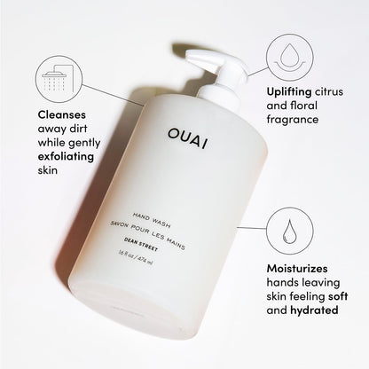 OUAI Hand Wash Full Size, Dean Street - Liquid Hand Soap with Jojoba, Avocado, & Rose Hip Oil for Replenished Skin - Gentle Exfoliating Kitchen & Bathroom Soap - (2 Pack, 16 Fl Oz Each) - Maple Wellness Supplements