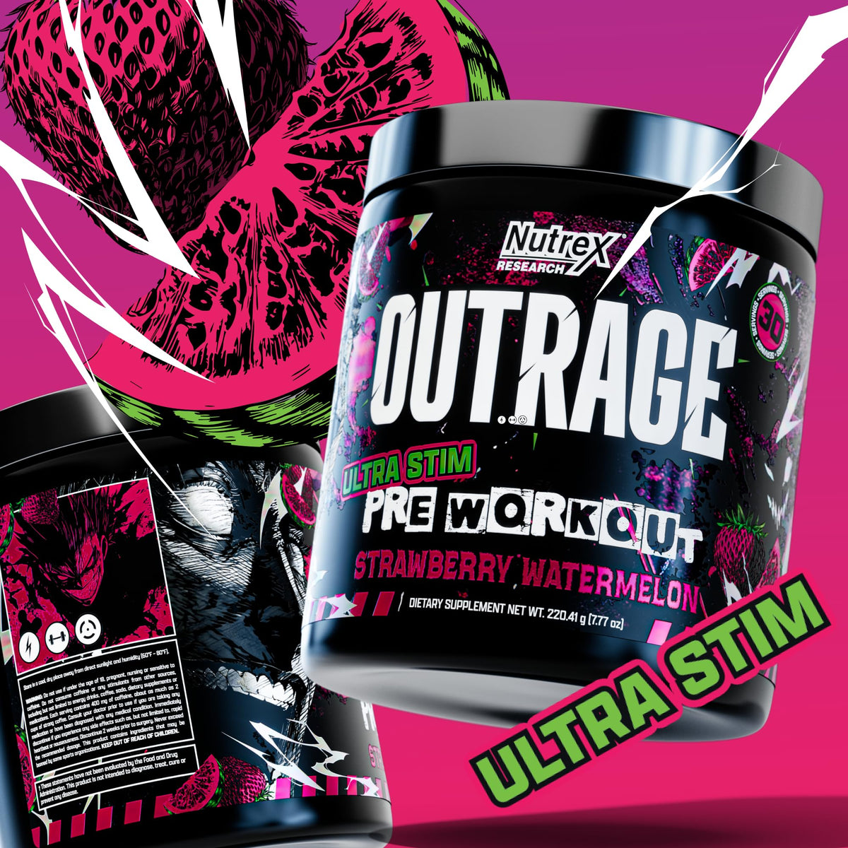 Outrage Ultra HIGH STIM Pre-Workout Powder for Men | 400mg Caffeine, L-Citrulline, Beta-Alanine, Creatine | Extreme Energy, Focus, Strength & Endurance - Maple Wellness Supplements