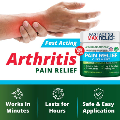 OWELL NATURALS Arthritis Pain Relief Ointment with Arnica & MSM – Deep Penetrating Joint & Muscle Therapy for Knee, Back, Sore Muscles, Legs, 3.5 oz (2 Pack) - Maple Wellness Supplements