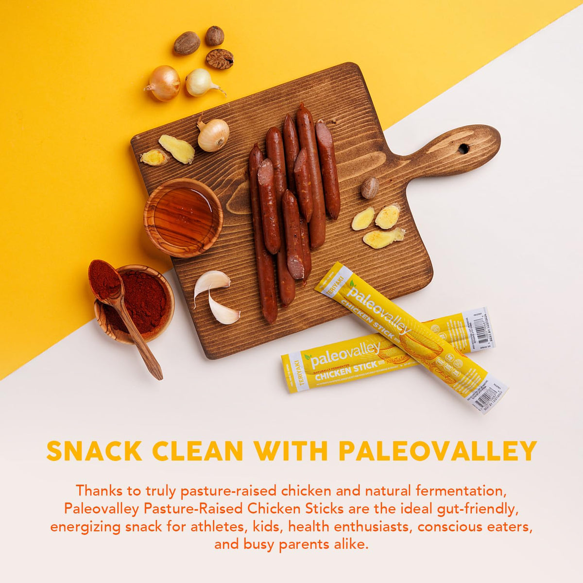 Paleovalley Pasture-Raised Chicken Sticks – 10 Pack – 7g Protein per Stick – Keto-Friendly, Paleo, Gluten-Free, Nitrate-Free – On-the-Go Snack (10 Pack, Teriyaki) - Maple Wellness Supplements