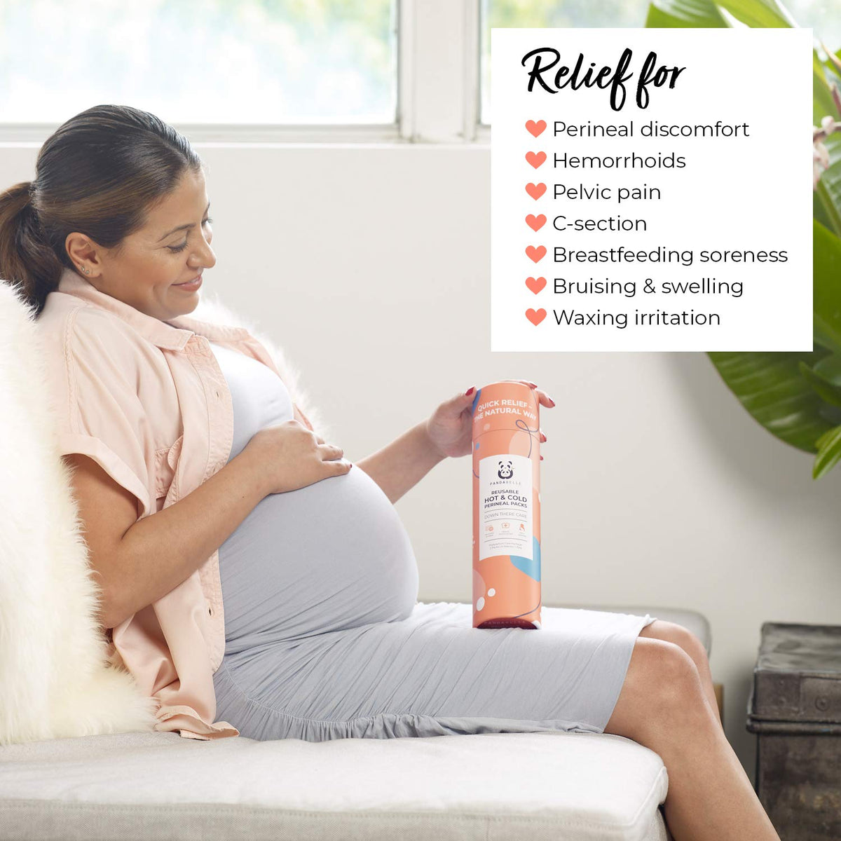Pandabelle Hot & Cold Reusable Perineal Ice Pack with 4 Washable Cotton Sleeves & Carry Bag for Postpartum Perineal Pain, Hemorrhoids, C-Section Scar, Breastfeeding, Post-Waxing Hair Removal & More - Maple Wellness Supplements