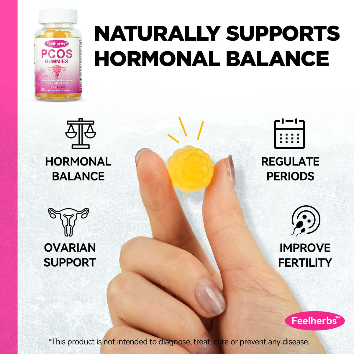 PCOS Gummies for Women Menstrual Cycle & Hormonal Balance, 60 Count Ovarian Support Gummies with Myo-Inositol, Folate and Vitamins, Orange Flavor PCOS Vitamins Gummies Helps Fertility and Ovulation - Maple Wellness Supplements