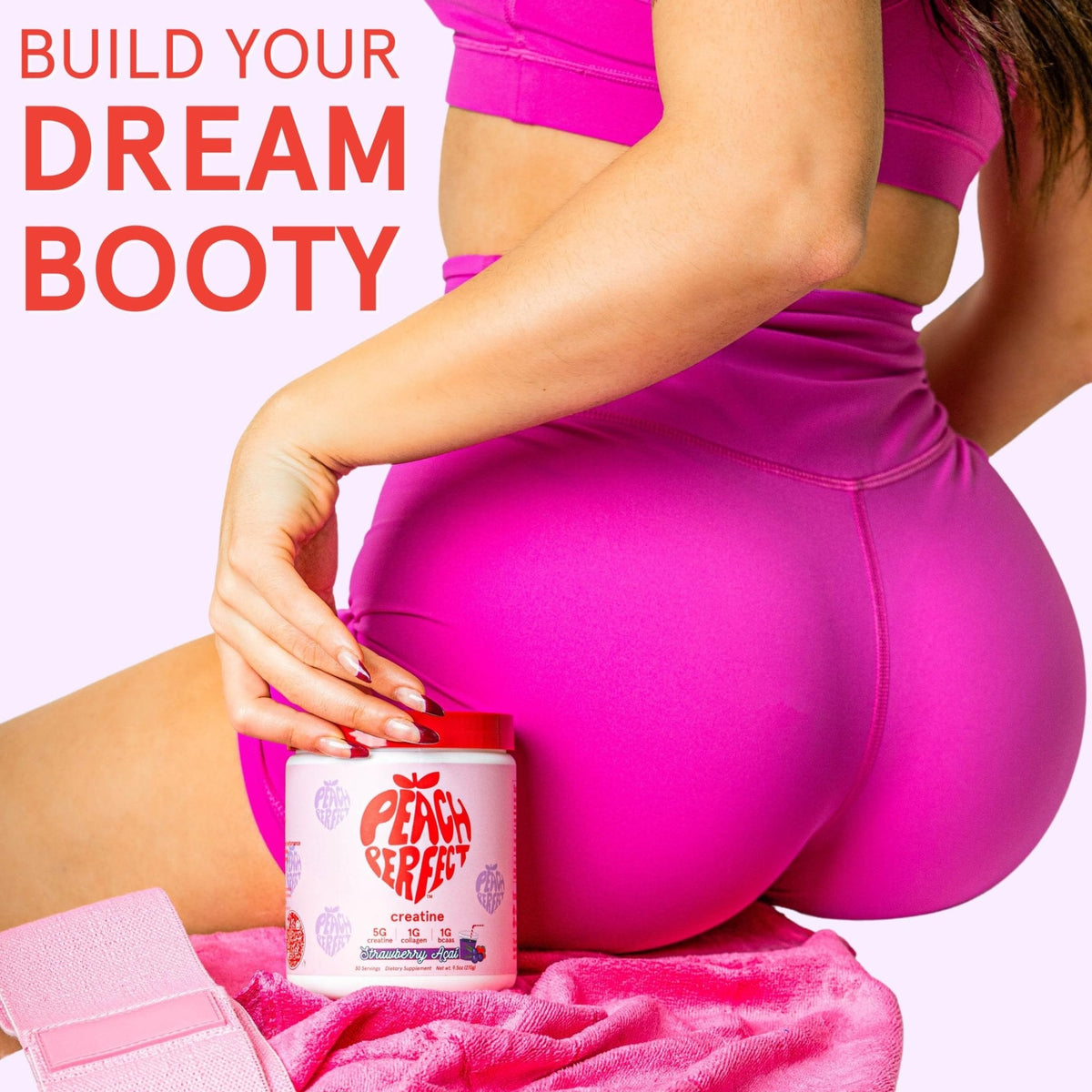 Peach Perfect Creatine Blend for Women – Micronized Creatine Monohydrate with BCAA & Collagen for Glute Strength Support – Strawberry Acai – 30 Servings - Maple Wellness Supplements