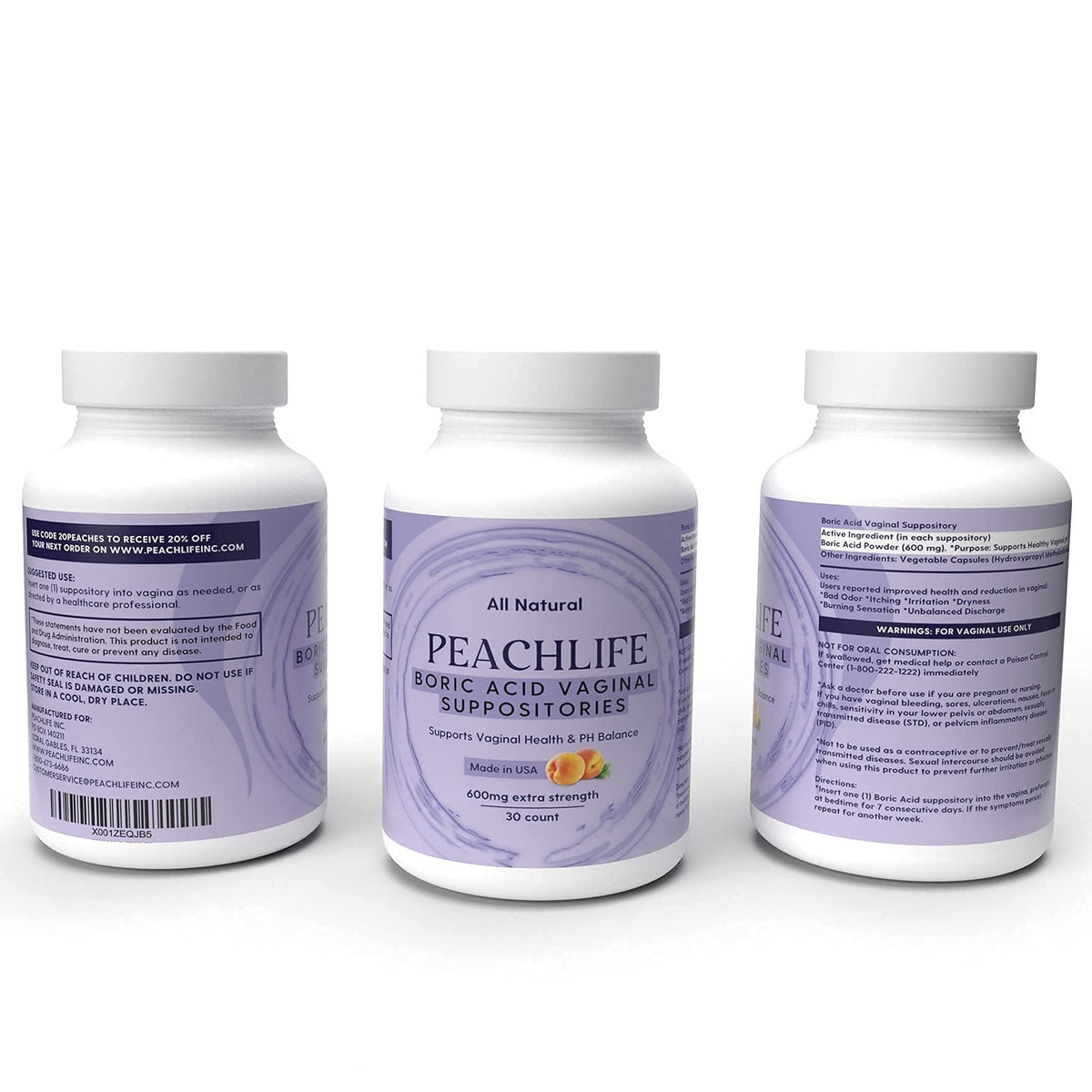 Peachlife Boric Acid Suppositories and Small Soft Menstrual Cup with Ring Pull - Maple Wellness Supplements