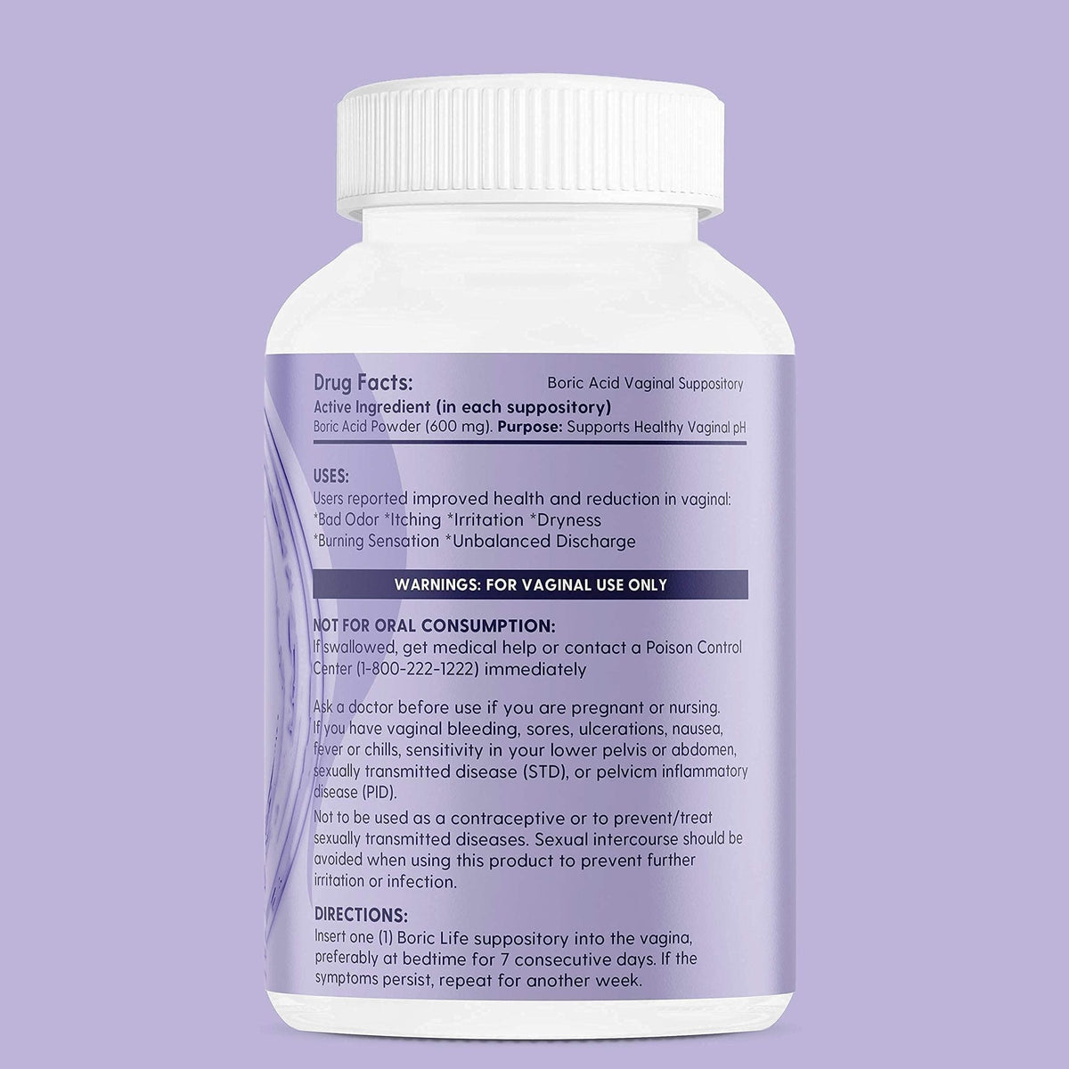 Peachlife Boric Acid Suppositories in Vegetable Capsules - USA Made - Vaginal pH - Maple Wellness Supplements