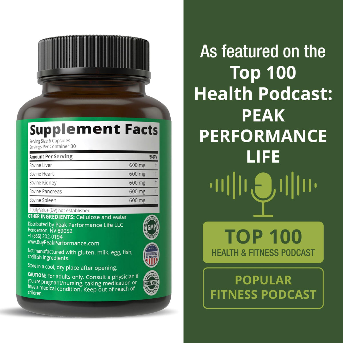 Peak Performance Grass Fed Beef Organ Complex from New Zealand (180 Capsules) Desiccated Organs Superfood Pills. GrassFed Beef Liver Capsules with Heart, Kidney, Pancreas, Spleen. Supplement - Maple Wellness Supplements