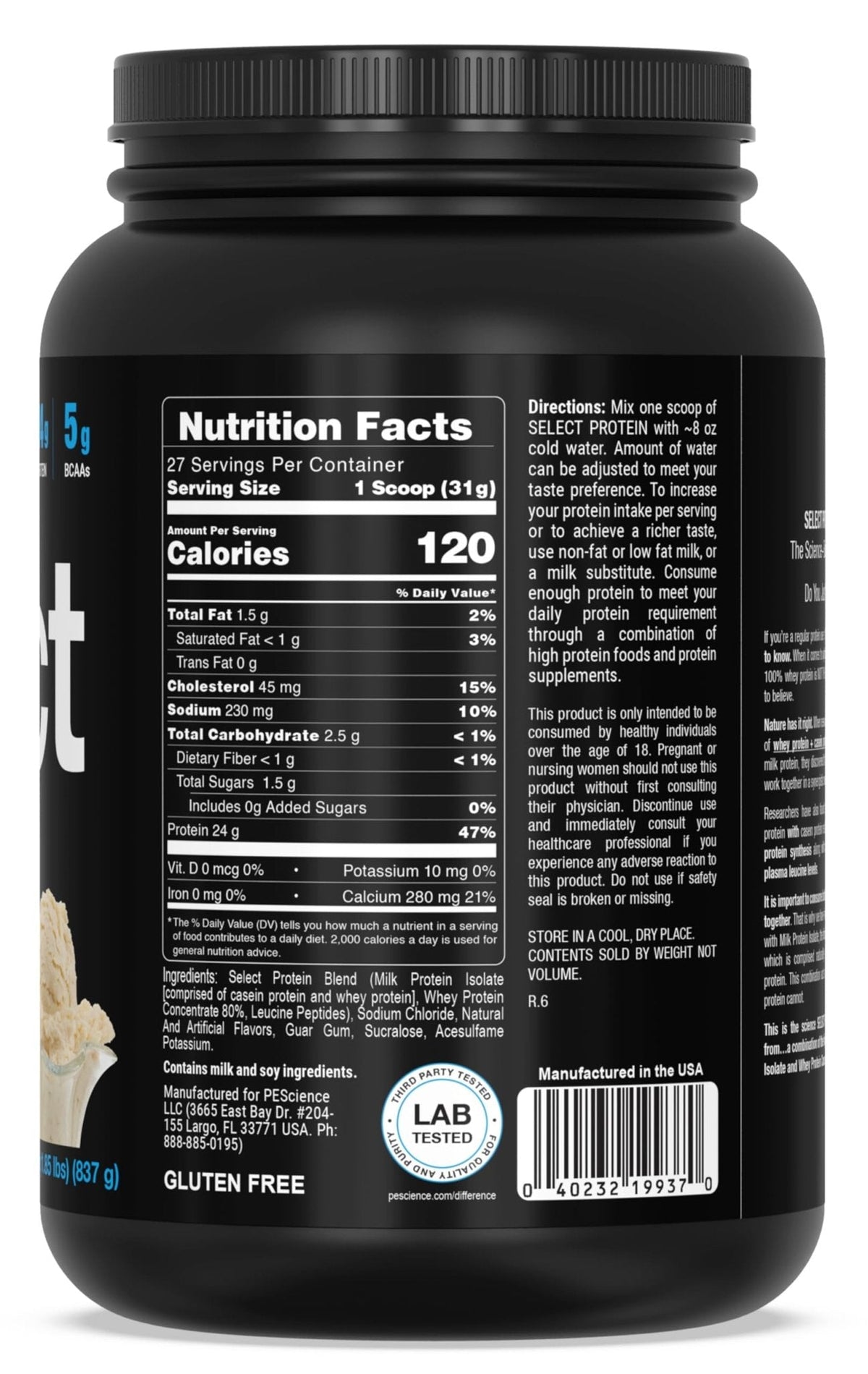 PEScience Select Protein Powder, Whey and Casein Blend, Lean Protein Powder for Women and Men, Low Calorie, Low Carb, Keto Friendly, Gluten Free, Gourmet Vanilla - 27 Servings - Maple Wellness Supplements