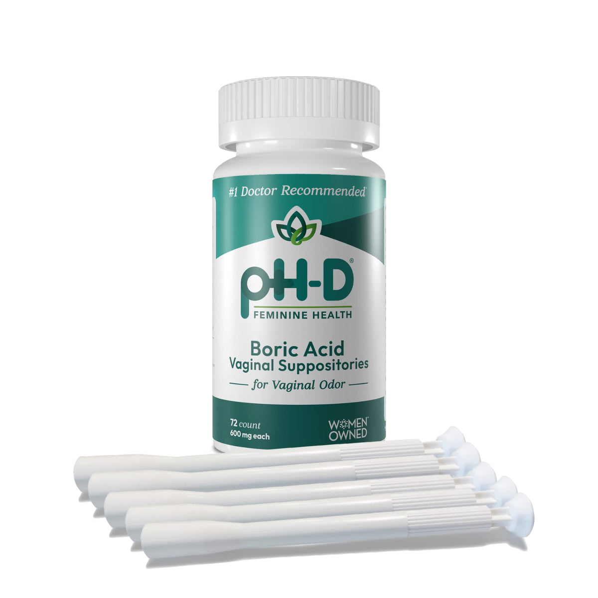 pH-D Feminine Health Support - Boric Acid Starter Bundle - pH-D Boric Acid Vaginal Suppositories 72 Count and 5 Vaginal Suppository Applicators - Maple Wellness Supplements