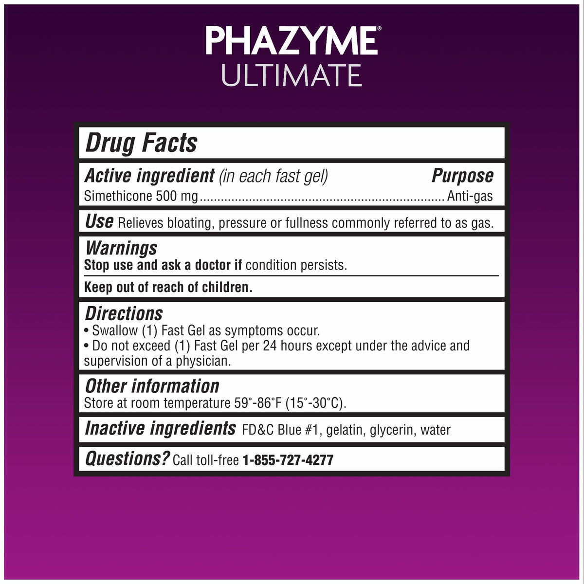 Phazyme Ultimate Strength Anti-Gas 500 mg Simethicone Gas Relief for Adults, Fast Gels Quickly Ease Bloating, Pressure and Discomfort, 20 Count - Maple Wellness Supplements