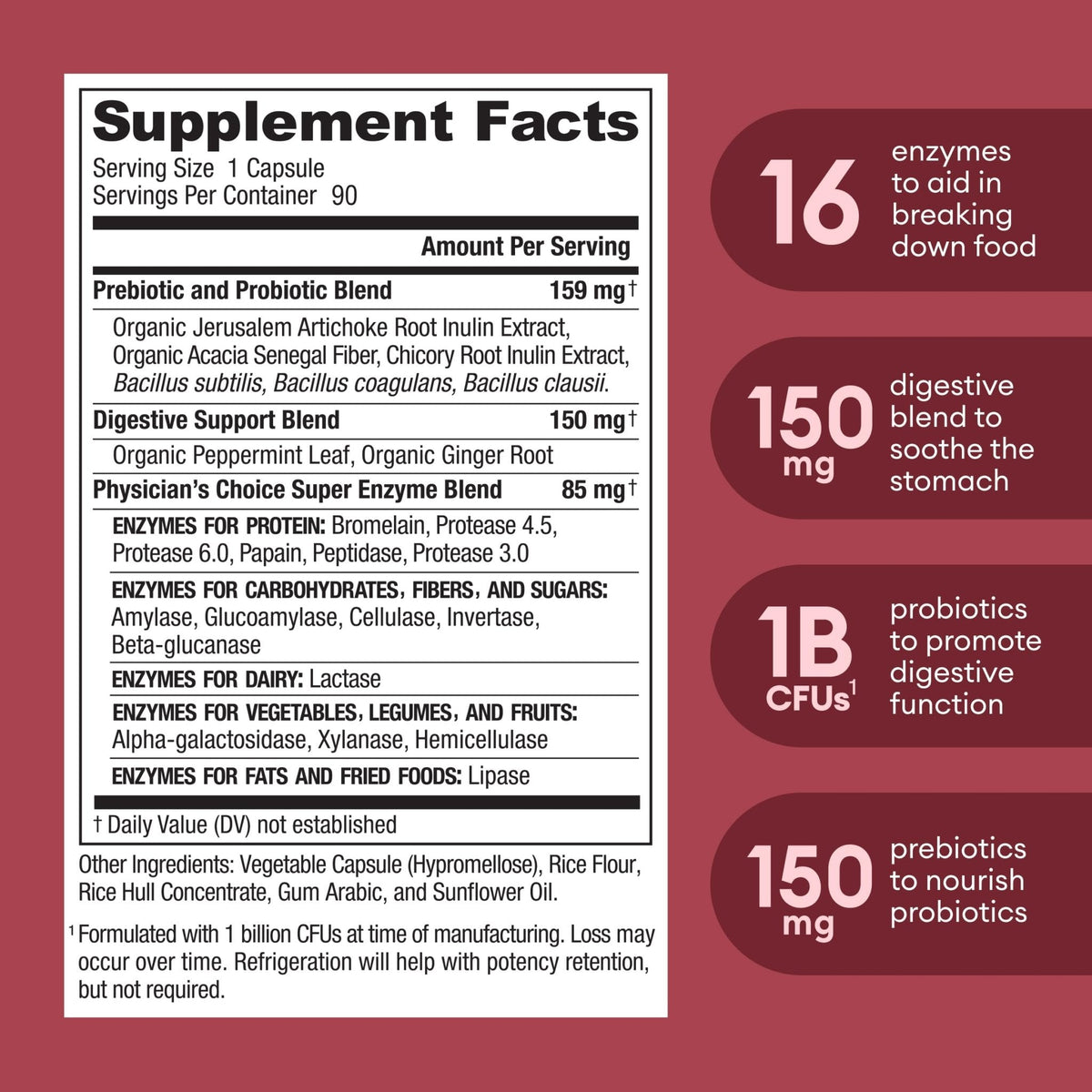 Physician's CHOICE Digestive Enzymes - Multi Enzymes, Organic Prebiotics & Probiotics - Maple Wellness Supplements