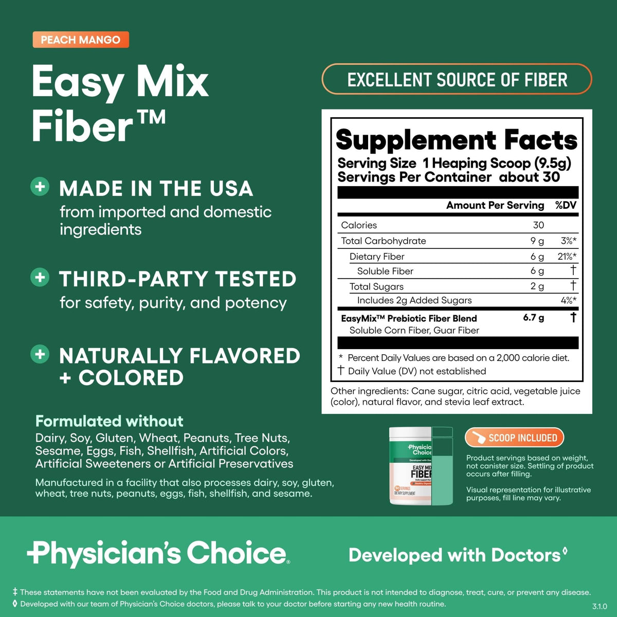 Physician's CHOICE Easy Mix Fiber for Digestive Health & Regularity - No Grit - Daily Prebiotic Soluble Fiber Powder Supplement - Maple Wellness Supplements