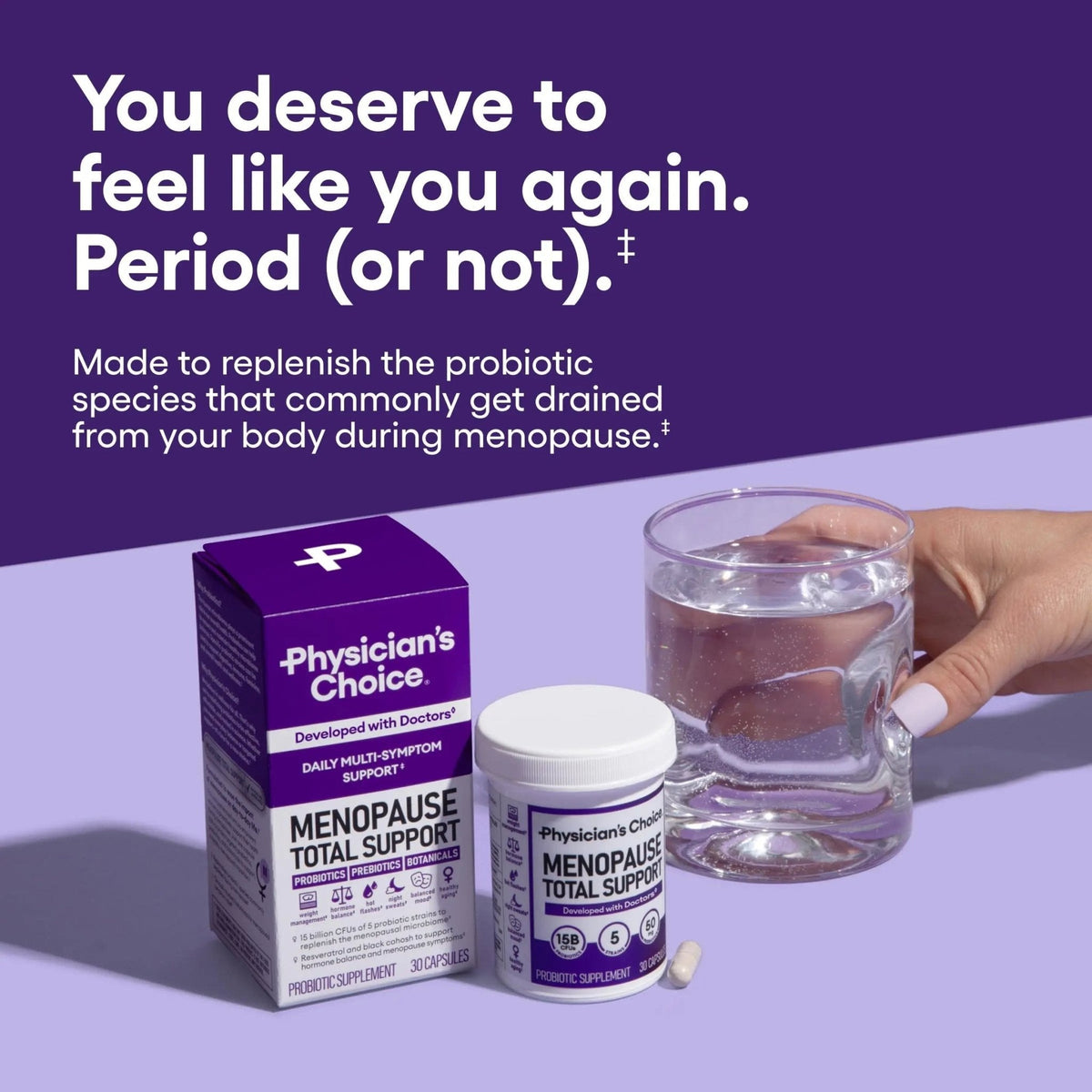 Physician's CHOICE Menopause Probiotic Supplement for Women - Supports Hormone Balance, Hot Flashes, Night Sweats, Weight Management, Bloating & Gut Health - with Black Cohosh, Resveratrol+ - 45ct - Maple Wellness Supplements