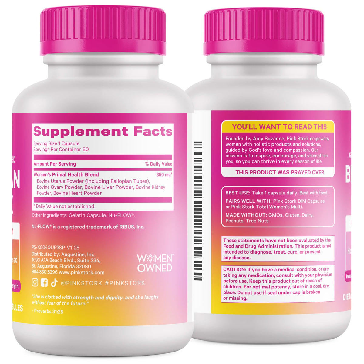 Pink Stork Beef Organ Supplement for Women | Grass-Fed Beef Liver Capsules with Iron, B12, CoQ10, Vitamin A | Primal Multivitamin for Female Hormone + Energy Support | 60 Capsules - Maple Wellness Supplements