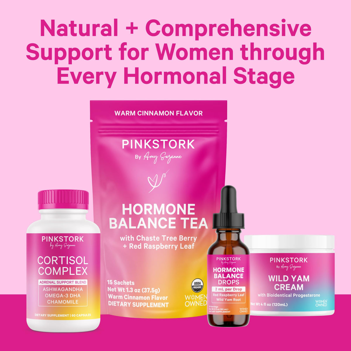 Pink Stork Hormone Balance Drops for Women - Supports Hormonal Health, PMS, Perimenopause & Mood, with Red Raspberry Leaf & Wild Yam - Liquid Supplement - Vegan, 2oz, 30 Servings - Maple Wellness Supplements