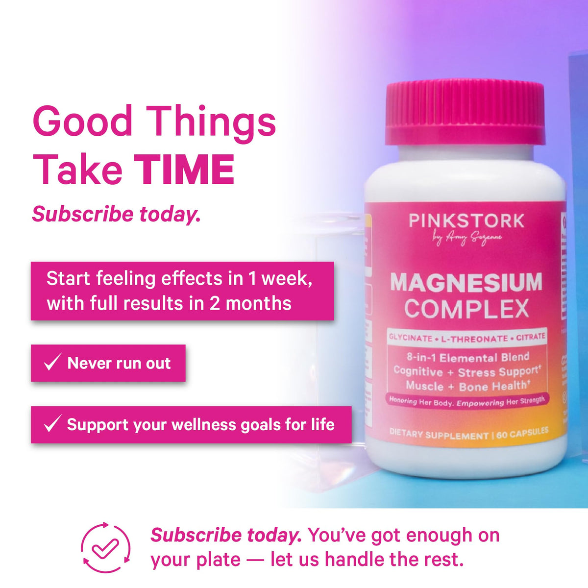 Pink Stork Magnesium Complex for Women - 8 Forms Including Glycinate, Malate, Citrate & L-Threonate - Stress, Sleep, Muscle & Hormone Support - 400 mg Elemental Magnesium - 60 Vegan Capsules - Maple Wellness Supplements