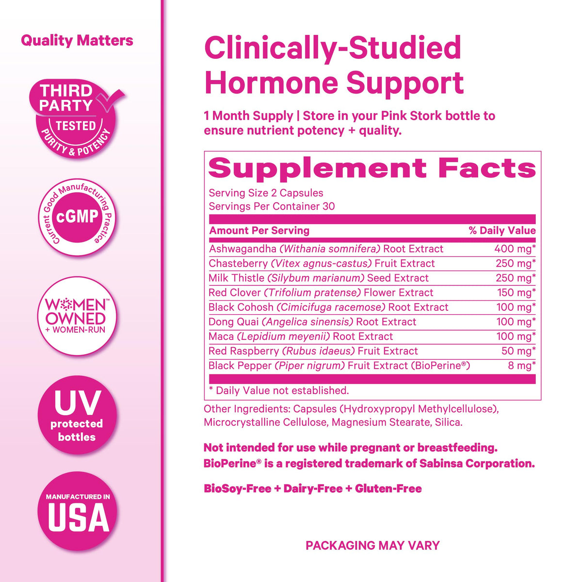 Pink Stork Menopause Support for Women - Hot Flash, Mood, Sleep, Weight, Cortisol & Hormonal Balance - Vegan, Estrogen-Free Perimenopause Relief - Ashwagandha, Maca - 60 Capsules - Maple Wellness Supplements
