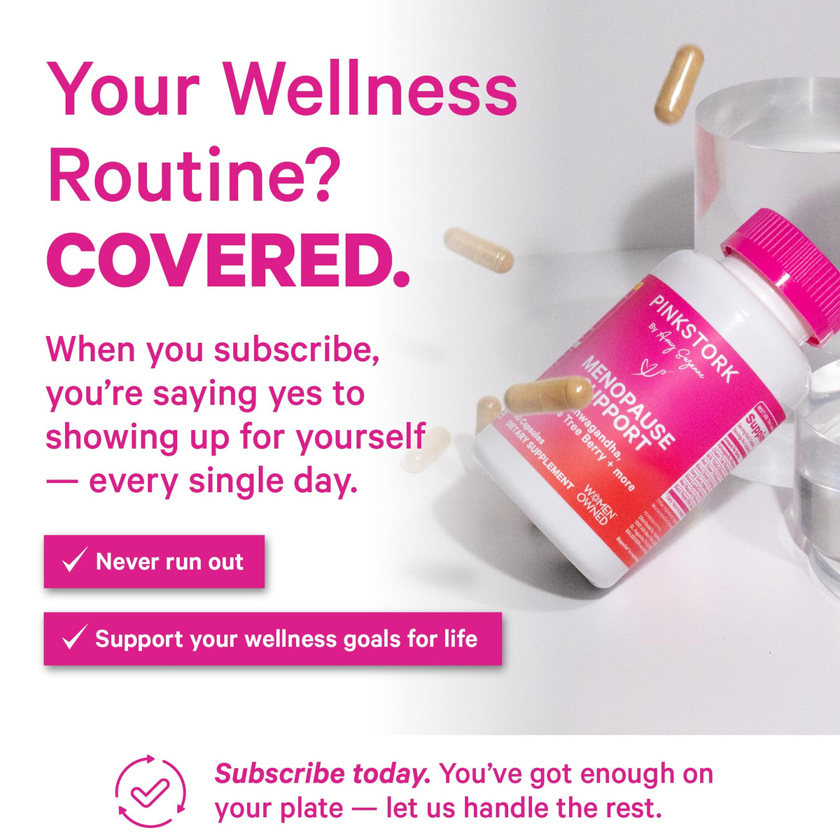 Pink Stork Menopause Support for Women - Hot Flash, Mood, Sleep, Weight, Cortisol & Hormonal Balance - Vegan, Estrogen-Free Perimenopause Relief - Ashwagandha, Maca - 60 Capsules - Maple Wellness Supplements