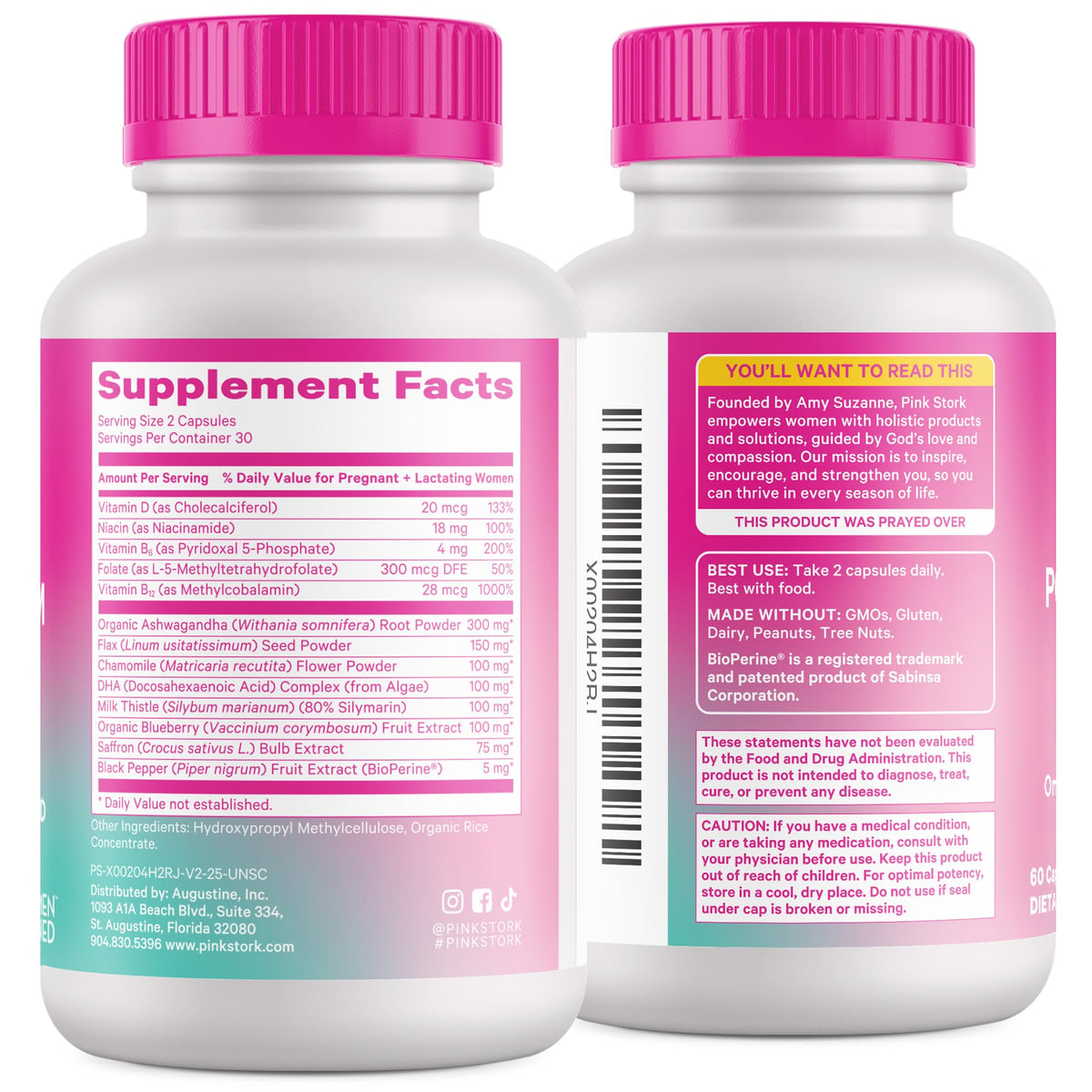 Pink Stork Postpartum Mood Support - Postnatal Hormone Balance for Women - Breastfeeding Friendly - Stress & Cognitive Support, New Mom Essentials - Ashwagandha, Chamomile, & Vitamin D, 60 Capsules - Maple Wellness Supplements